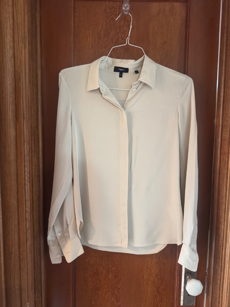 Theory Silk Georgette Shirt In Sand, 8